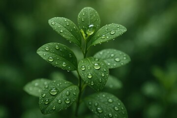 A Close-Up of Water Droplets on Fresh Green Leaves