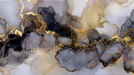 abstract grey gold ink art