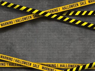 police line Halloween sale tape over dark bricks wall with copy space.