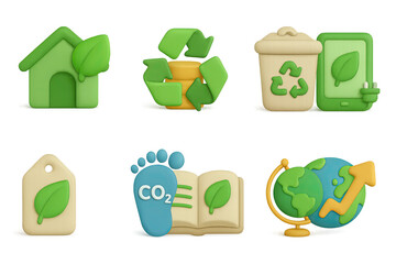 Eco-friendly 3d icons: sustainability and recycling in modern design