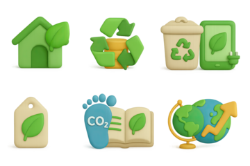 Eco-friendly 3d icons: sustainability and recycling in modern design