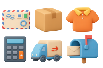 Colorful 3d delivery and communication icons set for e-commerce