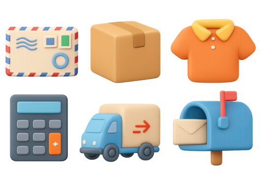 Colorful 3d delivery and communication icons set for e-commerce