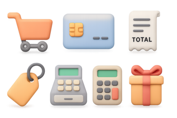 3d shopping and finance icons with soft color palettes for modern web design