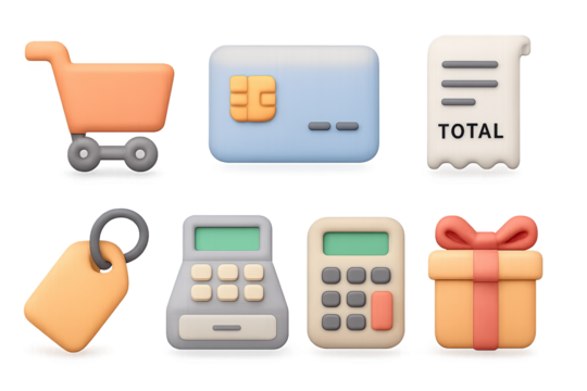 3d shopping and finance icons with soft color palettes for modern web design