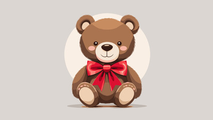 Obraz premium Cute teddy bear with a red bow, adorable character design, cheerful illustration, playful atmosphere