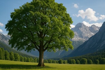Fototapeta premium A Lone Tree in a Mountainous Landscape