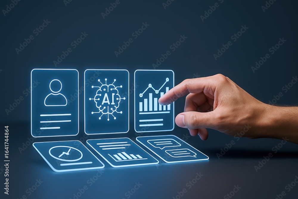 Aufkleber innovative technology display featuring glowing icons: ai, data analytics, and user interface intera