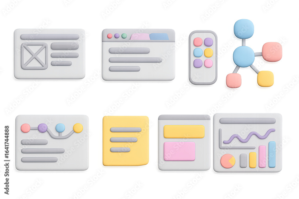 Poster modern minimalist ui elements with soft colors and 3d icons