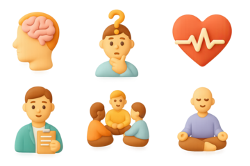 Creative 3d set of mental health and mindfulness icons for wellbeing