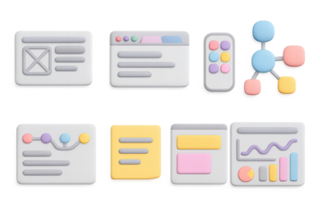 Modern minimalist ui elements with soft colors and 3d icons