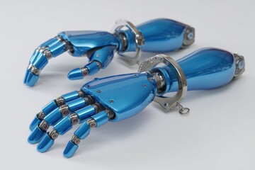 Two robotic arms, handcuffed