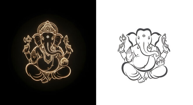 Lord Ganesha: Color Representation and Black and White Sketch
