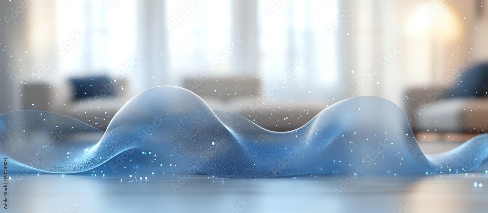 Poster smooth flowing waves in soft blue tones create gentle abstract curves against blurred background wit