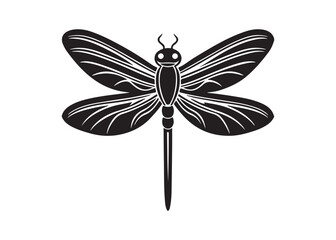 Dragonfly Silhouette Vector Illustration Isolated on White Background.