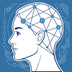 AI agent or assistant digital human face visualize vector humanoid robot head illustration