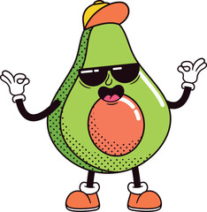 Groovy peaceful avocado mascot vector illustration