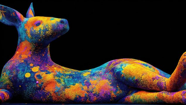 Lying kangaroo, vibrant UV paint, detailed