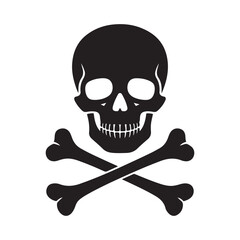 Skull and bones silhouette vector, Skull crossbones icon Clipart. Vector black silhouette. with white background.