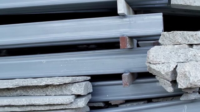 Stacked Metal Beams and Concrete/Stone