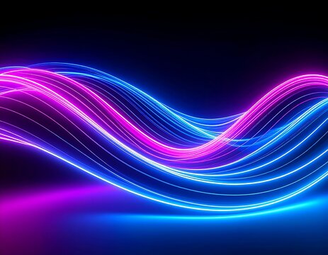 Glowing neon waves undulating across a dark background