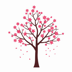 Obraz premium Vibrant Cherry Blossom Tree Vector Illustration with Pink Flowers and Falling Petals, Spring Nature Symbol