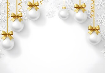 Elegant white christmas ornaments with gold bows and ribbons