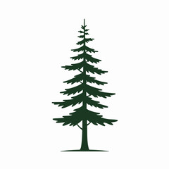 Stylized dark green conifer tree silhouette on a white background, suitable for graphic design and nature-themed projects.