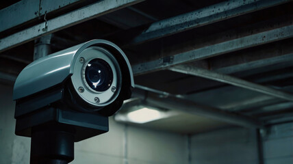 A security camera is mounted in an outdoor area, designed for monitoring activities and enhancing safety. The system is focused on external surveillance and tracking