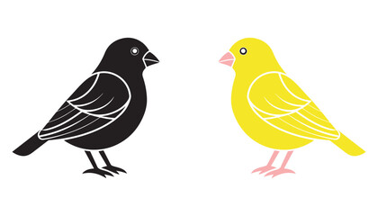 Canary Bird Vector Silhouette Illustration Isolated on White Background.