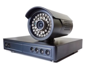 Black security camera and dvr system isolated on transparent background