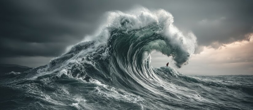 Powerful ocean wave, dramatic sky