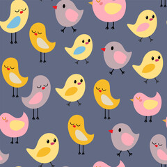 Colorful seamless pattern with charming spring birds – perfect for floral textiles, greeting cards, banners, and festive seasonal decor.