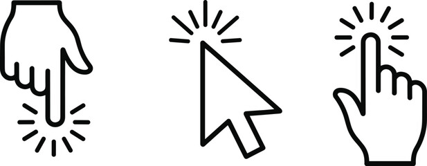 Click icons, hand cursor, vector illustration, user interface, digital interaction, web design, clickable graphics, pointer symbols, UI elements, UX tools