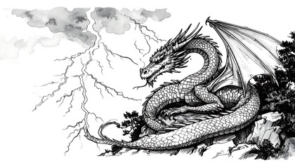Fototapeta premium Dragon amidst stormy sky