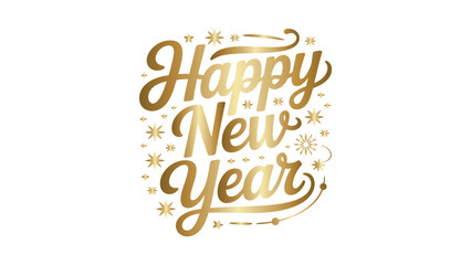 Golden Happy New Year Script Design on Transparent Backdrop for Festive Greetings