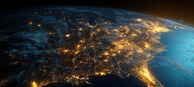 The stunning view of Southeast USA illuminated at night from space.