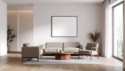 Modern Minimalist Living Room with Neutral Sofas and Large Window