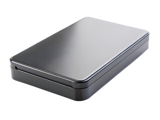 Fototapeta premium Black external hard drive enclosure for data storage isolated on transparent background