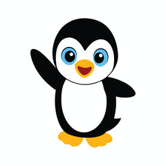 Naklejka premium Adorable baby penguin waving flipper with friendly happy vibe Vector illustration