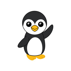Obraz premium Baby penguin cheerfully waving flipper in a playful animated style Vector illustration