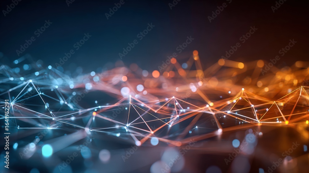 Poster abstract network connection with data nodes, digital communication, technology background, visualiza