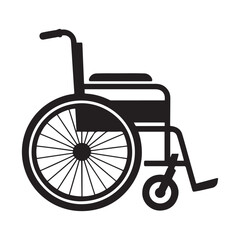 Classic wheelchair silhouette vector, Wheel chair icon symbol. Vector black silhouette. with white background.