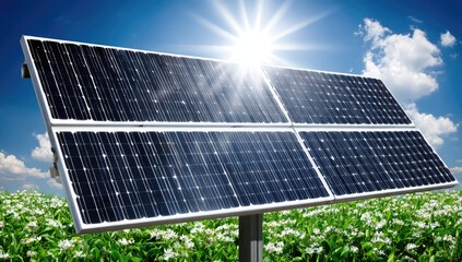 Solar panel array under bright sun