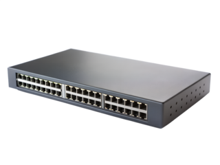 48port gigabit ethernet network switch for data connectivity isolated on transparent background