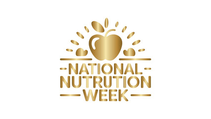 Golden National Nutrition Week Design with Sunburst Apple Icon on Transparent Background