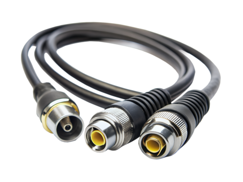 Audio video cable with multiple connectors isolated on transparent background