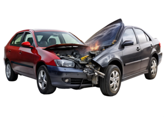 two cars accident violently facing each other isolated on  white background PNG ,AI GENERATED 