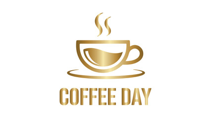 Golden Coffee Day Cup Design on Transparent Background for Cafe Promotions