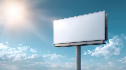 Fototapeta premium Blank Billboard Mockup Against a Bright Blue Sky with Scattered Clouds, Ideal for Advertising